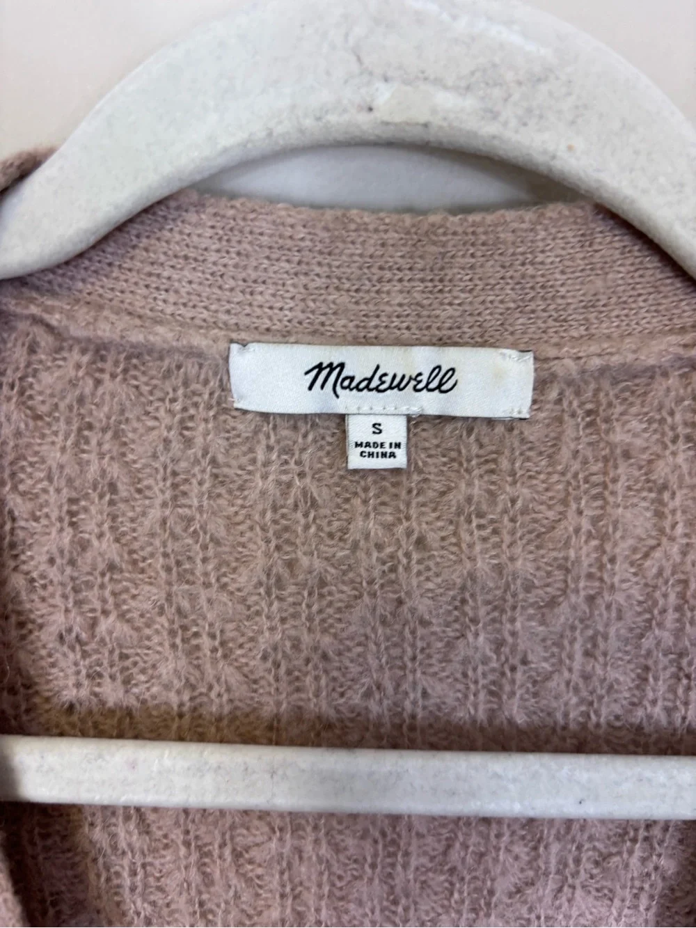 Madewell Textured V-Neck Button Front Cardigan Sweater Light Brown/Blush Small